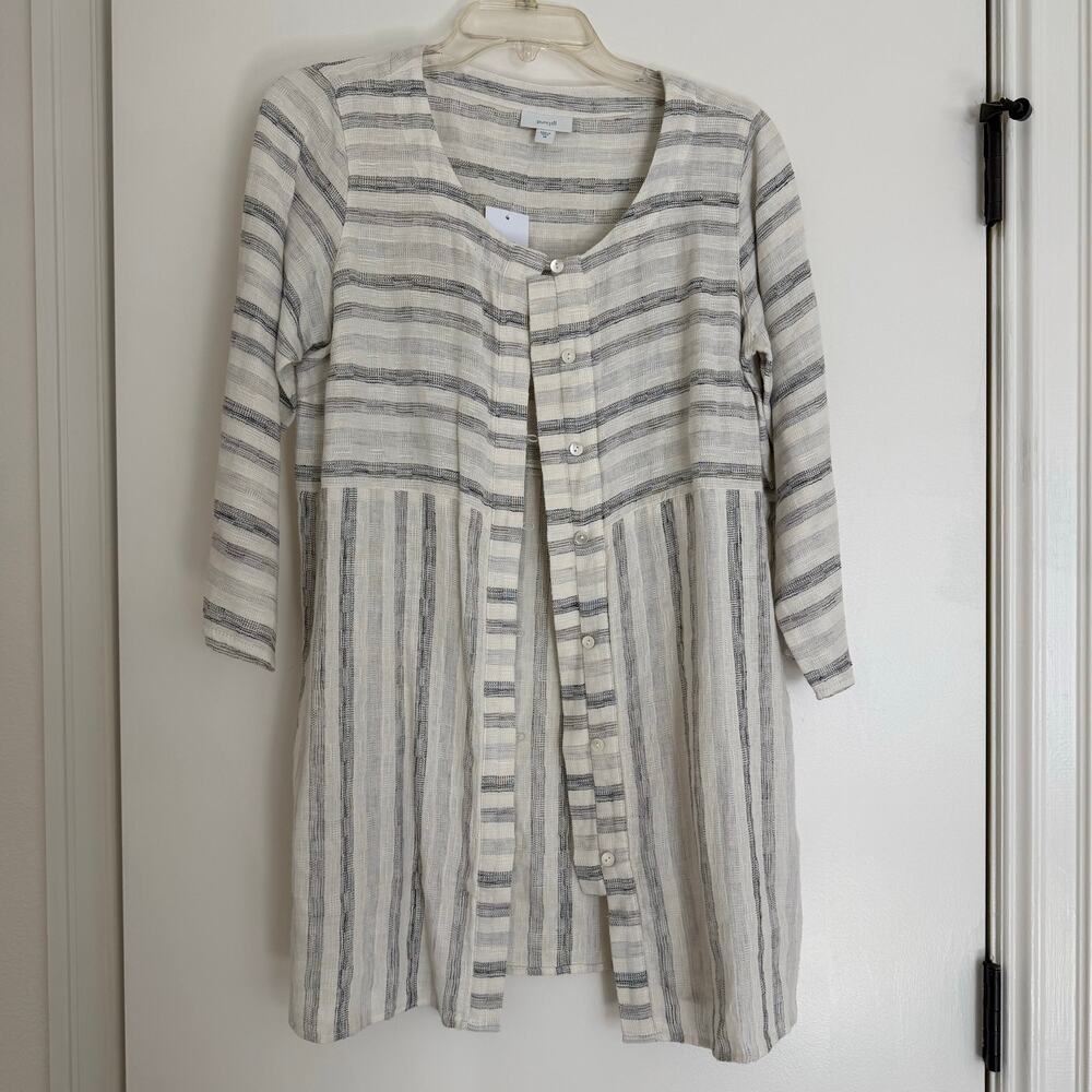 J. Jill Pure Jill Gray White Striped Cotton Linen Button Tunic Top Womens XS NWT